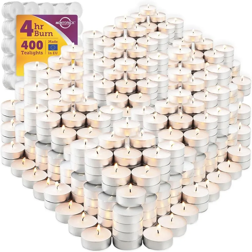 Unscented Tea Light Candles 400 Pack, 4 Hours Smokeless Dripless Votive Paraffin